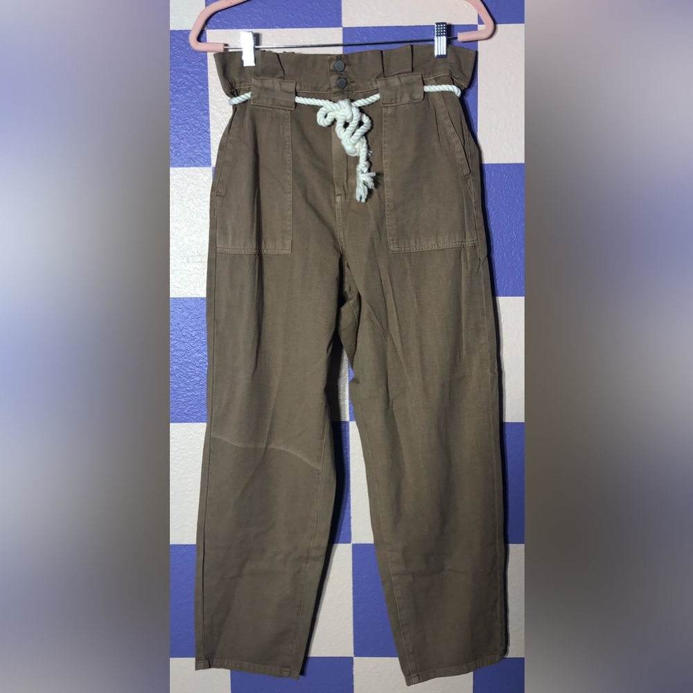 NWT Blank NYC Lil Mermaid Paperbag Waist Trousers *flaw* in Brown with Rope Belt